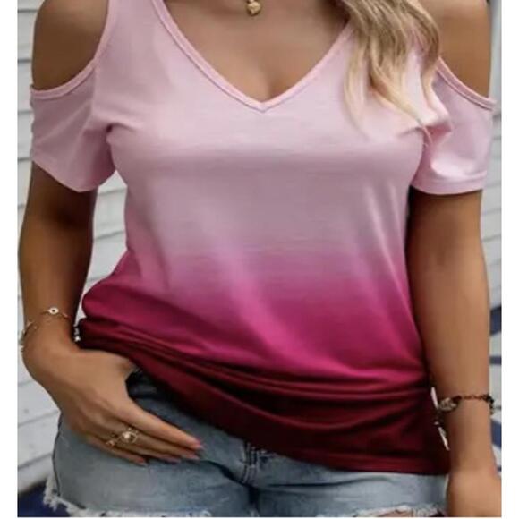 Plus size 6X Cold Shoulder Pink Ombre Top! Sz 24 - Picture 1 of 5